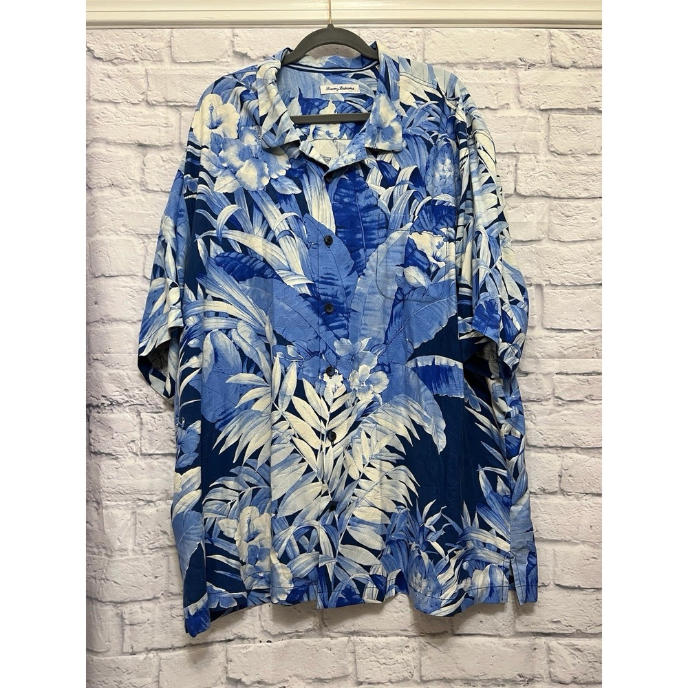 Tommy Bahama Mens Silk Blue Tropical Print Shirt Size 2XLB Resort Casual